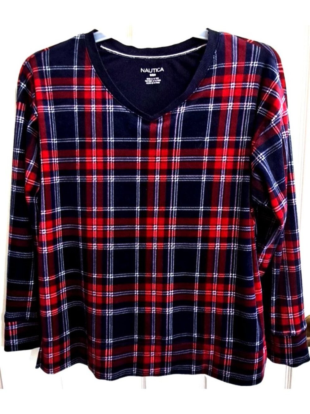 Nautica Women's M Multicolor V-Neck Long Sleeve Plaid Pajama Top NO BOTTOMS